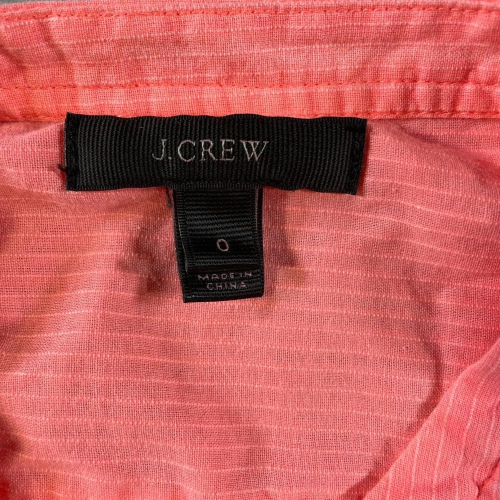 J  Crew Shirt Tunic Top Women 0 XS Pink Coral Pleated Front Coastal Beach Summer